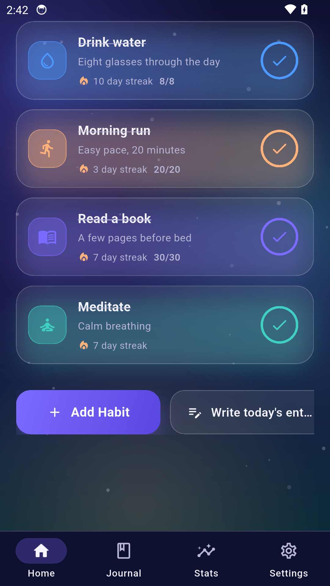 Minimal Life Tracker completed habits screen